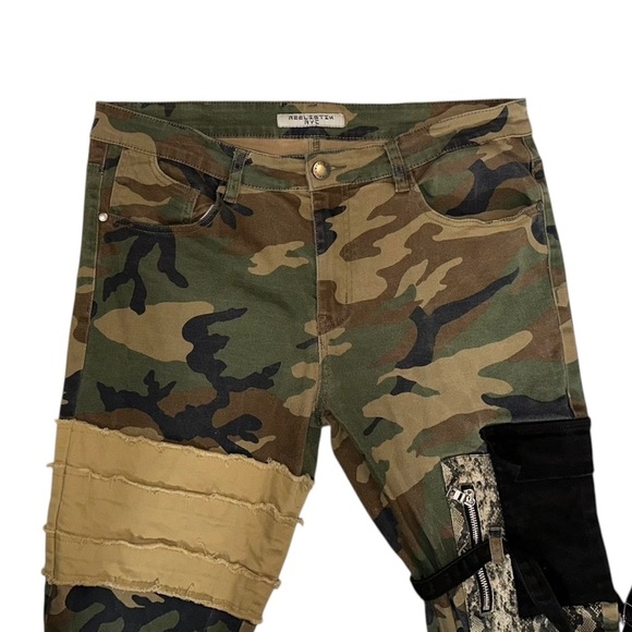 REELISTIK NYC ~ Men’s Camo Patched Cargo Pants Army Green Jeans ~ Size 36 - Picture 9 of 15